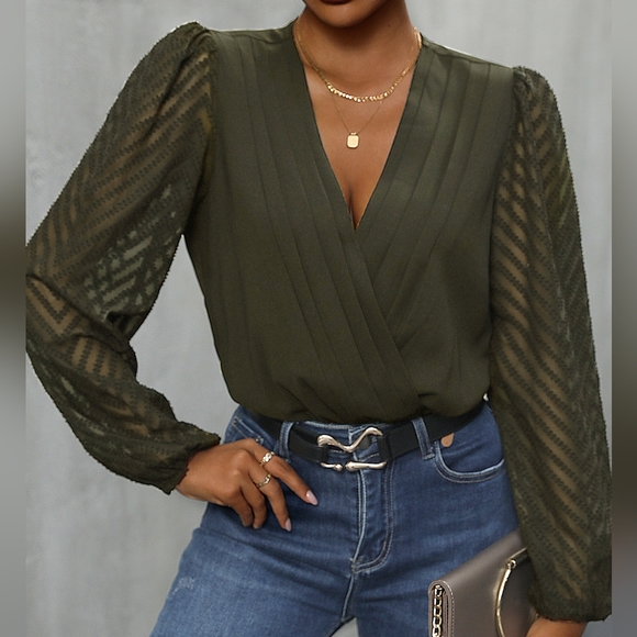 Casey Surplice Bodysuit - Green - Picture 3 of 5